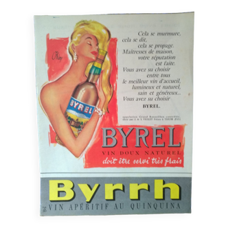 Une publicité papier non collée vin doux Byrel Byrrh