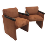 Pair of reupholstered ribbed velvet armchairs