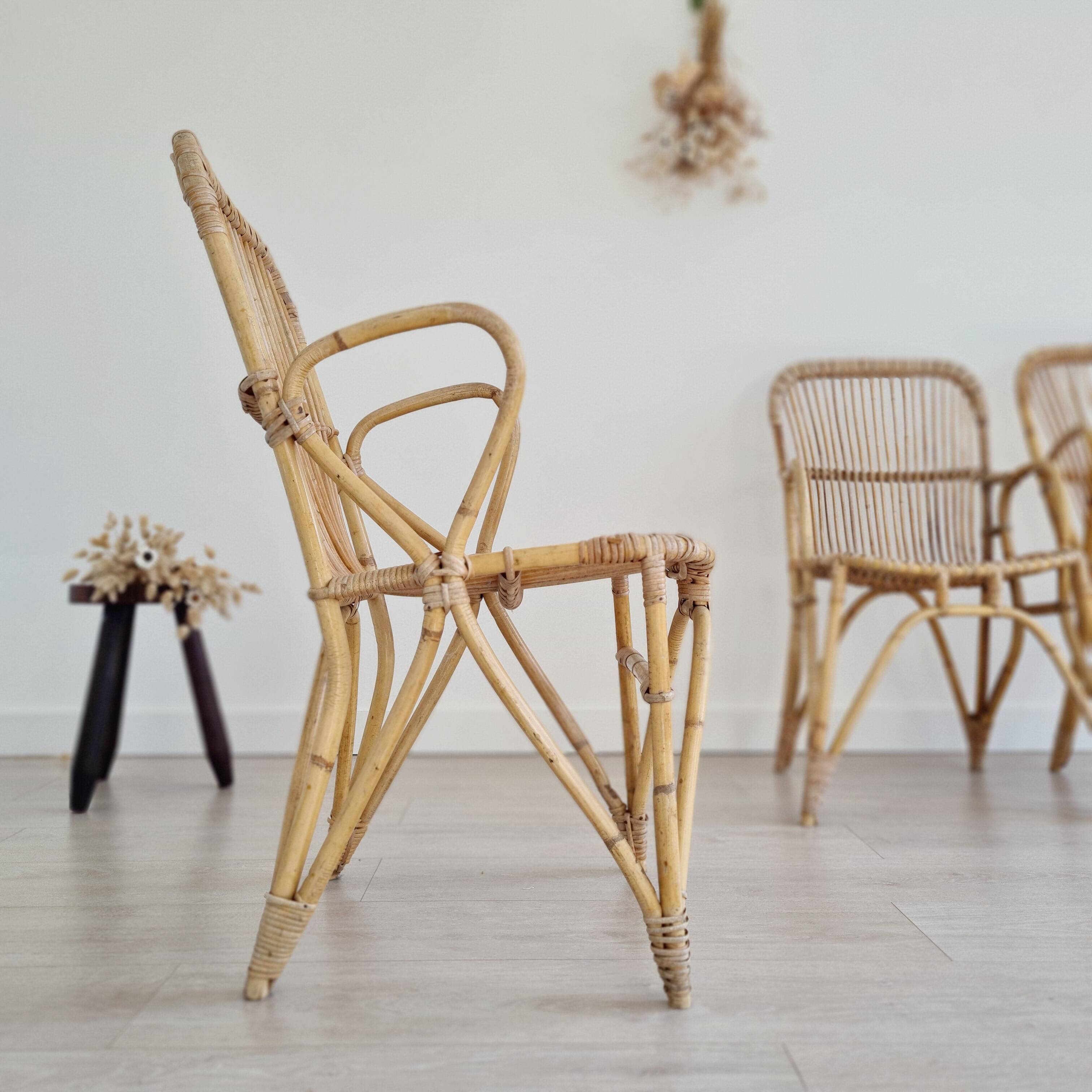 3 antique rattan armchairs