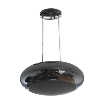 Suspension soucoupe Pulz en métal chromé et verre dépoli