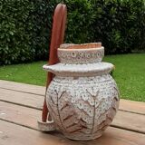 Pickle pot with pliers, varnished leaf pattern, 60's years