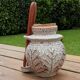 Pickle pot with pliers, varnished leaf pattern, 60's years