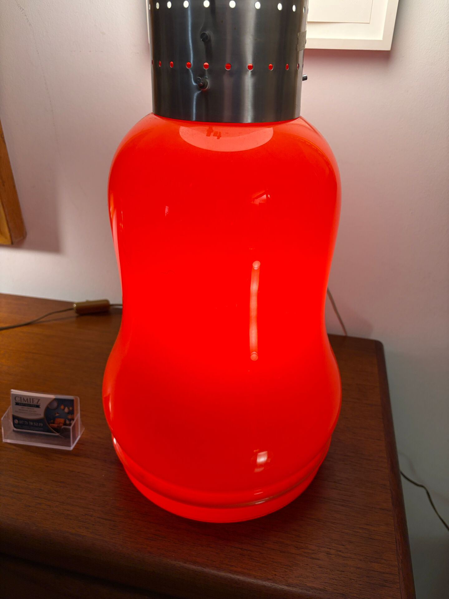 Carlo Nason for Mazzega – Large red Murano glass lamp and opal.