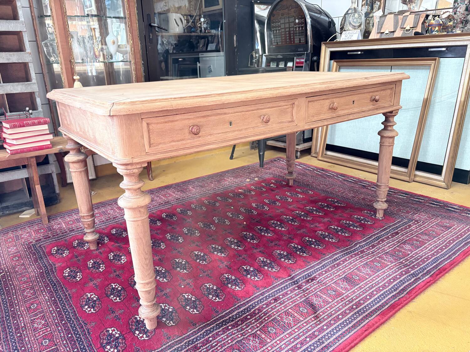 Large table / antique desk in chestnut – light patina
