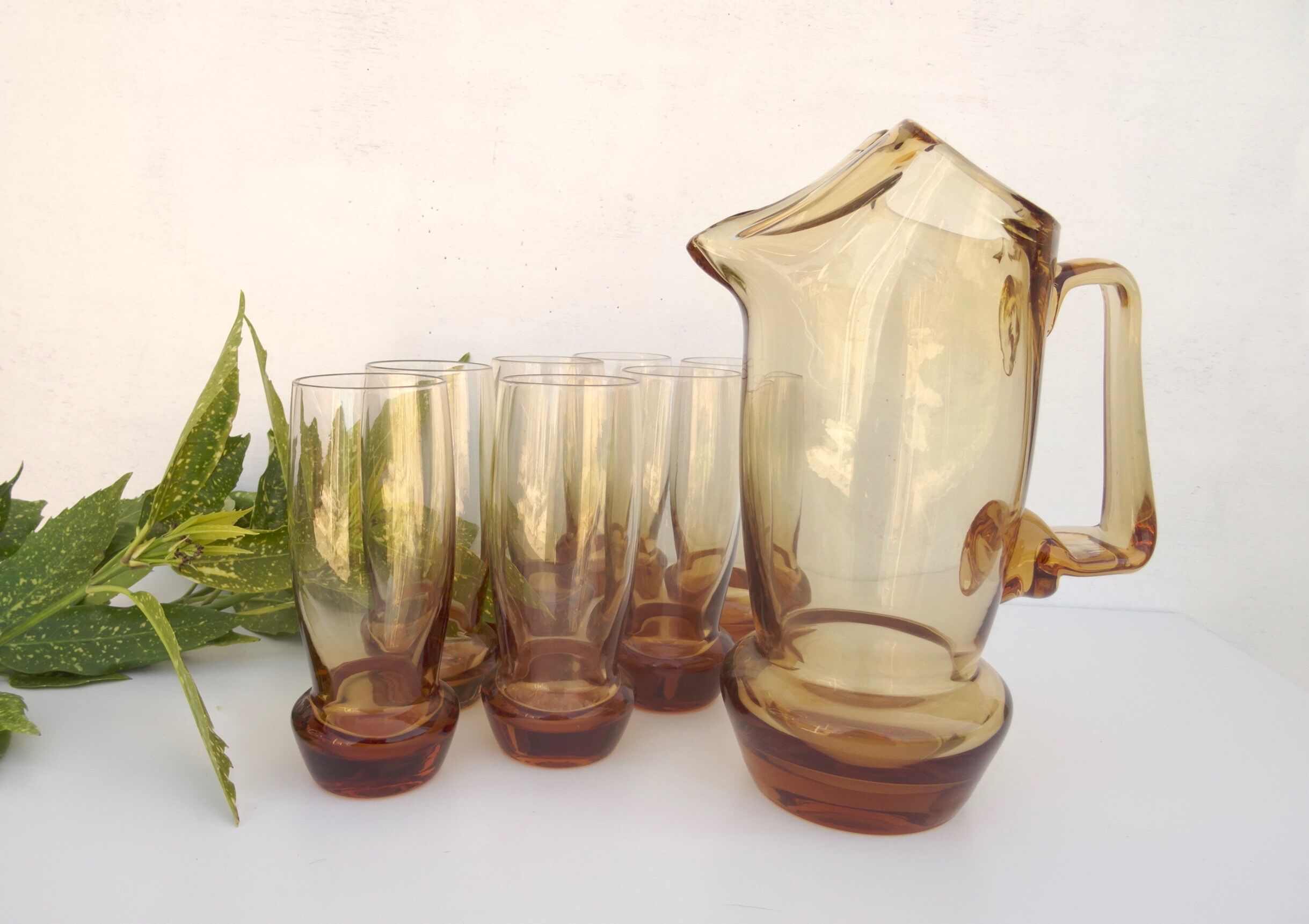 Vintage amber glass and decanter
