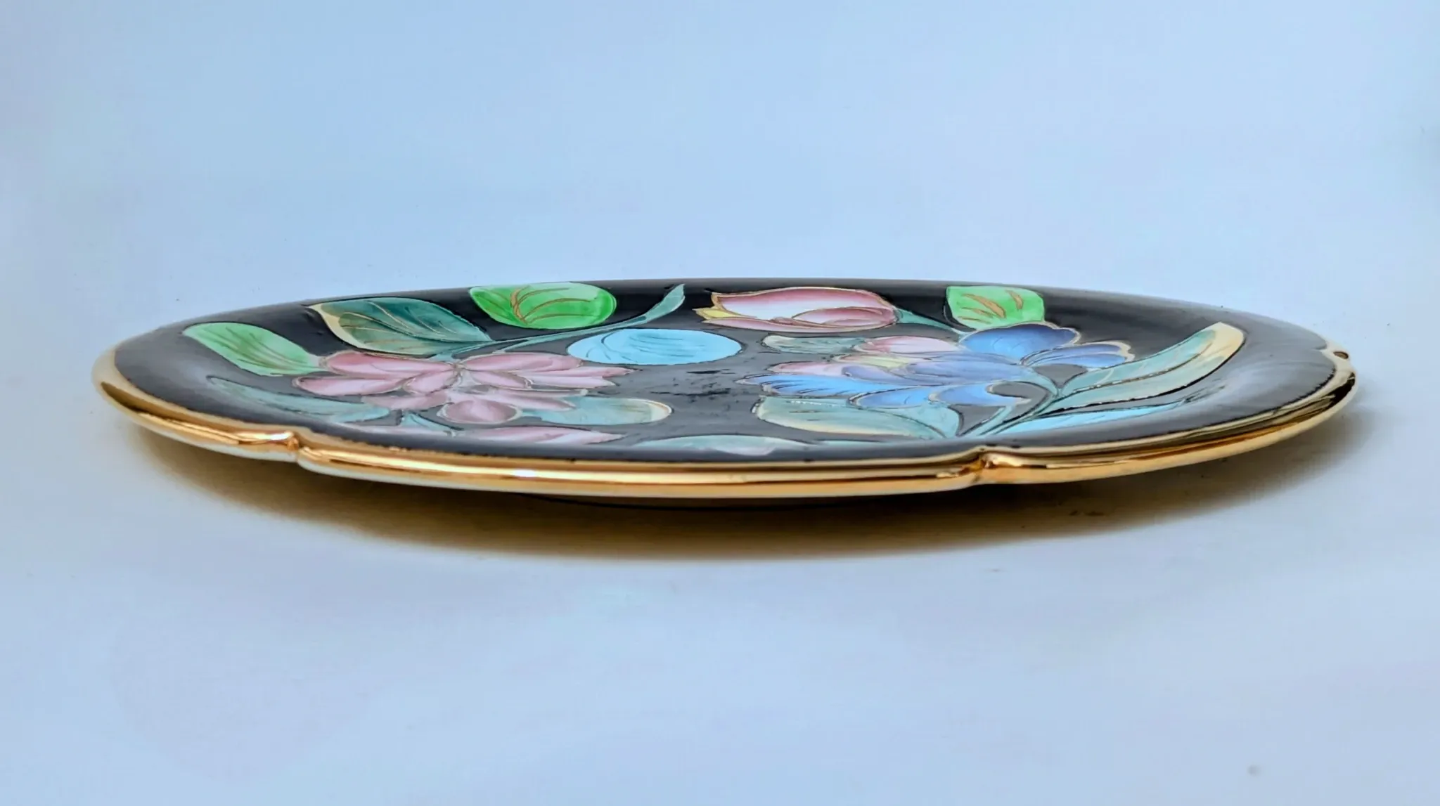 Large Decorative Enamelled Ceramic Plate — Vallauris — Floral Decoration