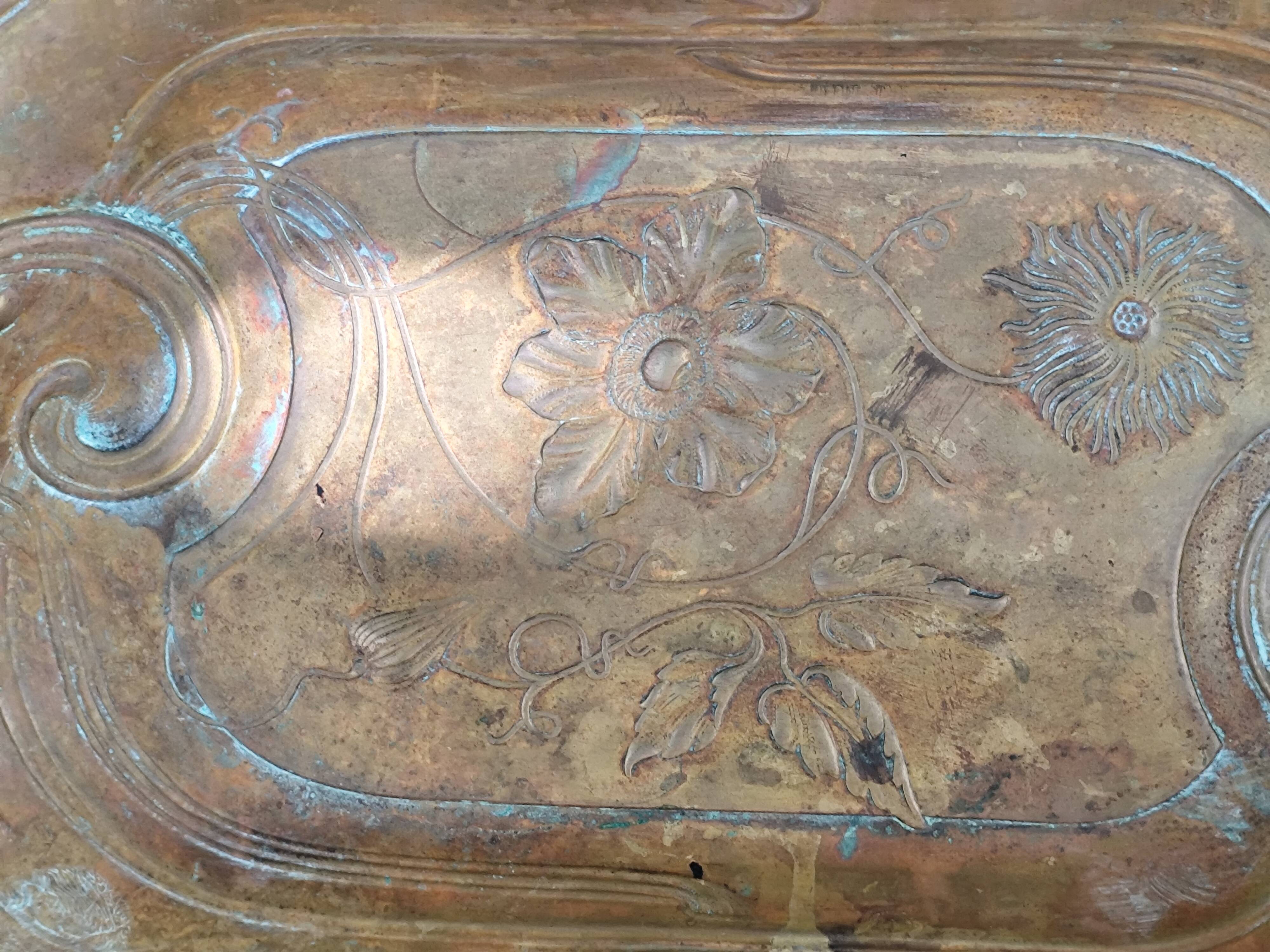 Antique art nouveau brass tray