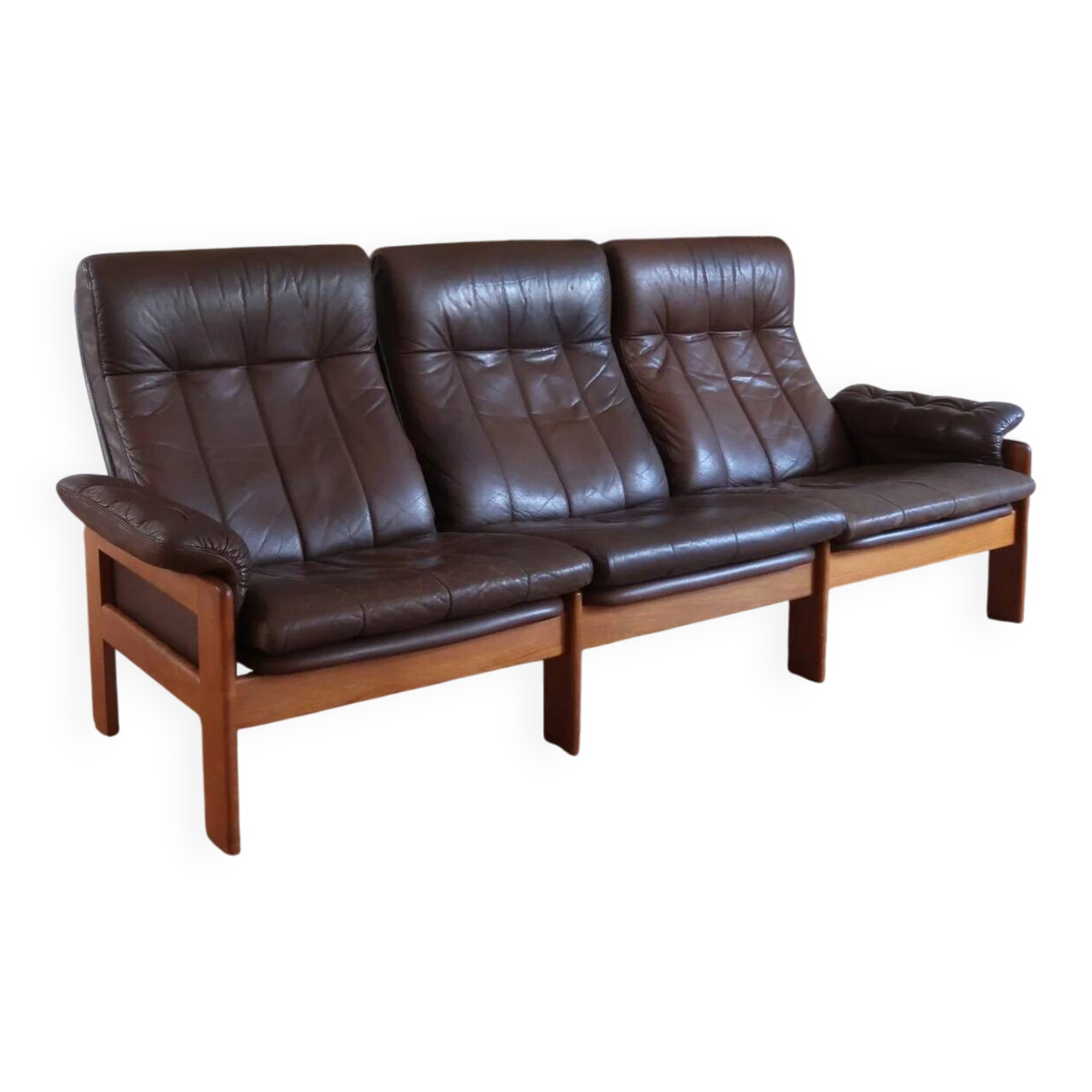 Brown leather 3-seater sofa, Sven Ellekaer for Skipper, 1982.