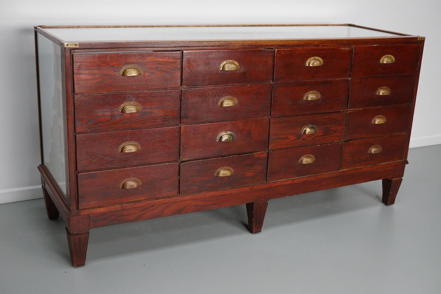 Antique English oak and glass counter/display cabinet, circa 1920-1930