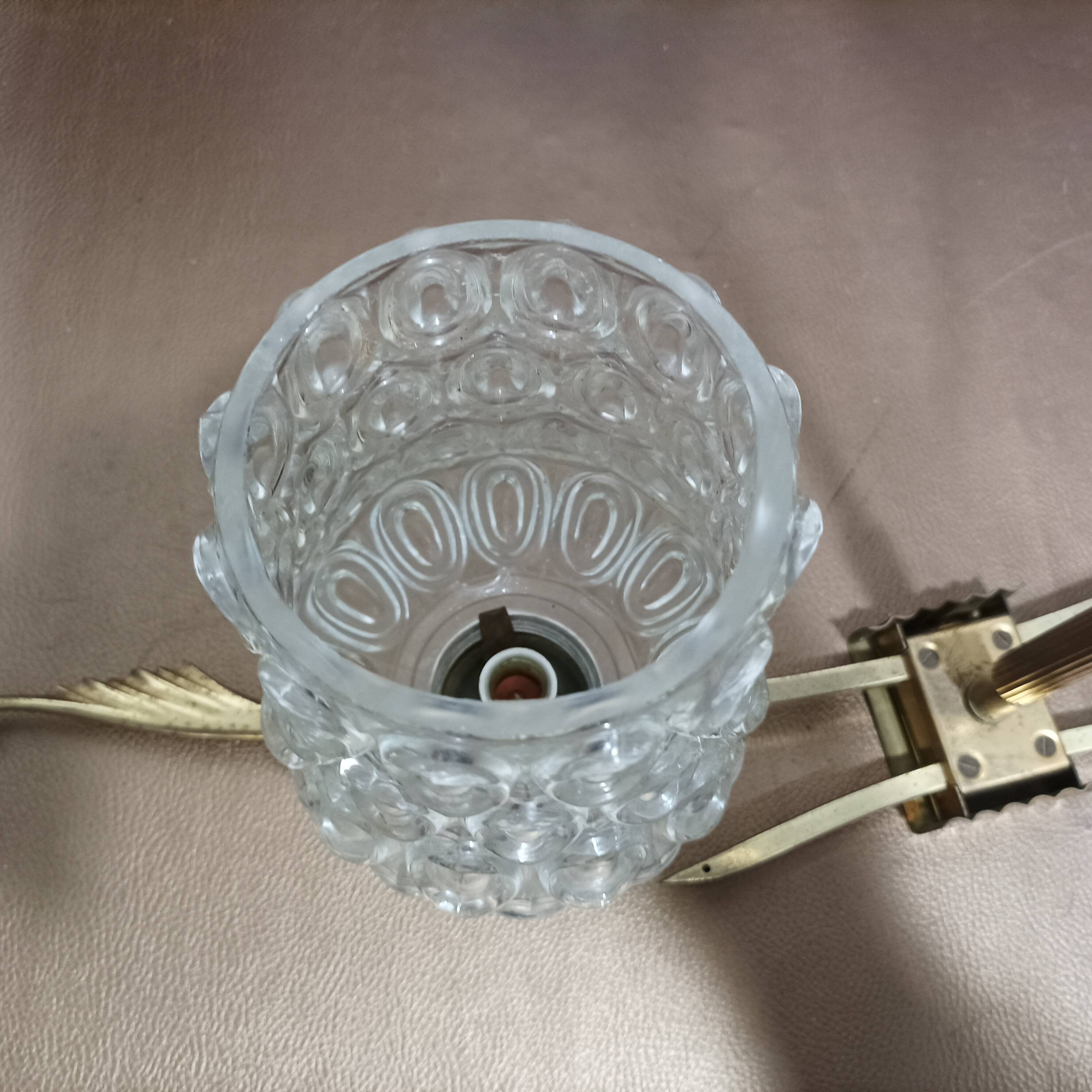 Vintage 1960s glass and brass chandelier from the 50s - 2 branches