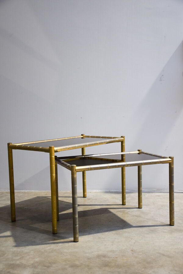 Paire de tables basses laitonnées bambou vintage 1970’