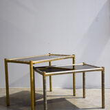 Pair of brassed coffee tables bamboo vintage 1970'