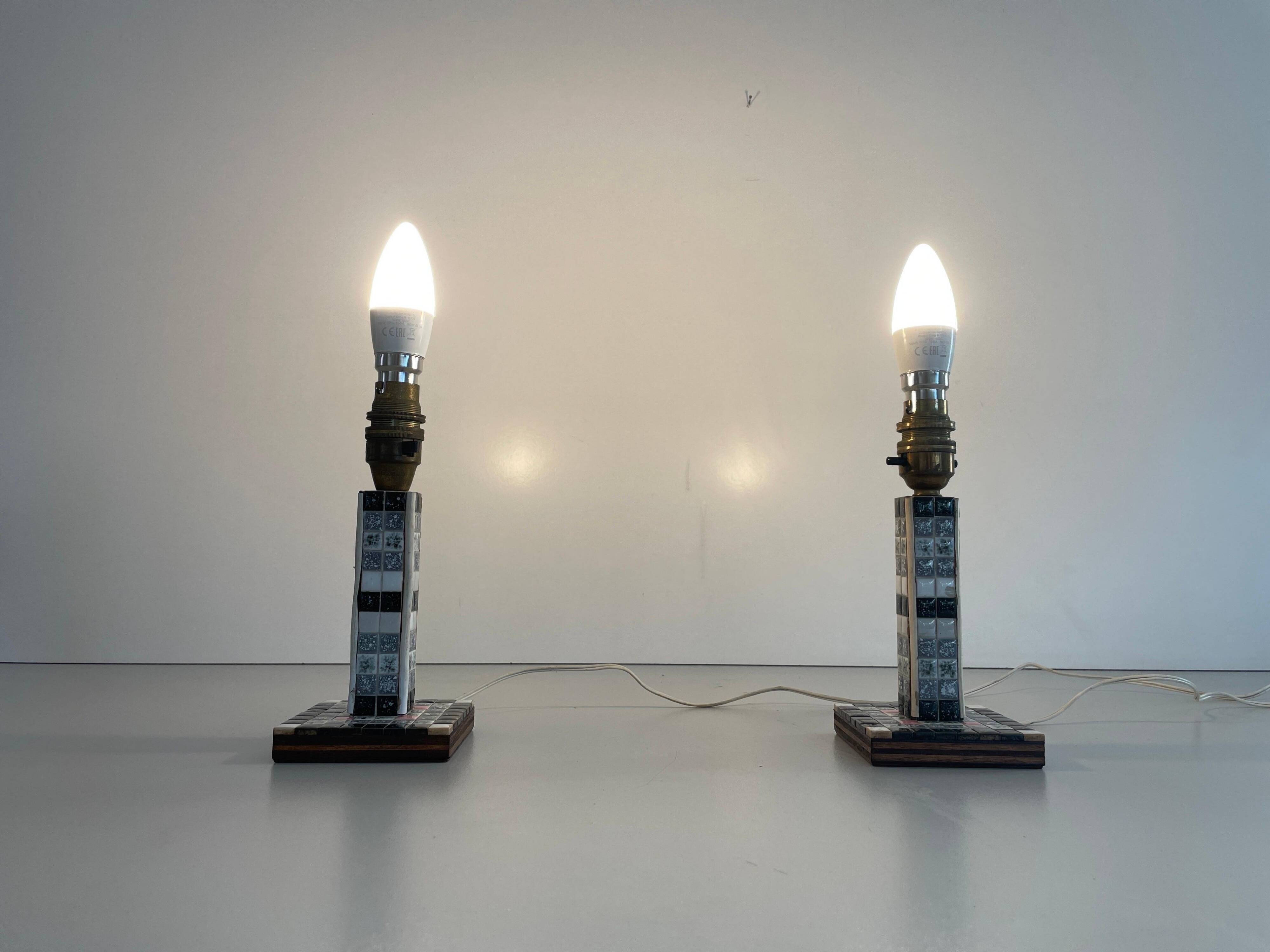 Pair of black and white ceramic table lamps, 1950s, France
