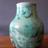 Vase en céramique bleu-vert signé Pierre Lion, année 60