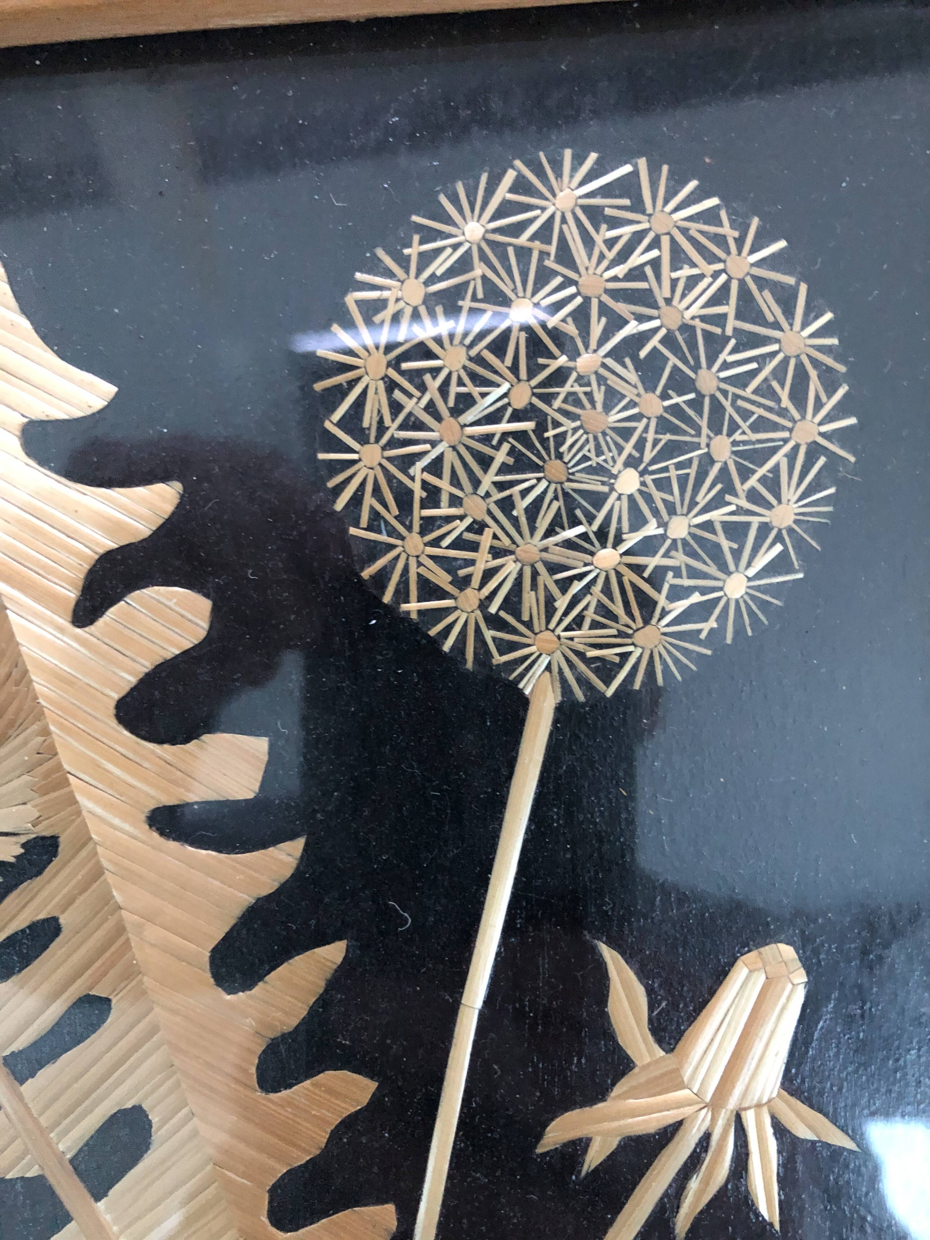 Wooden frame - gold vegetable decoration - golden dandelions