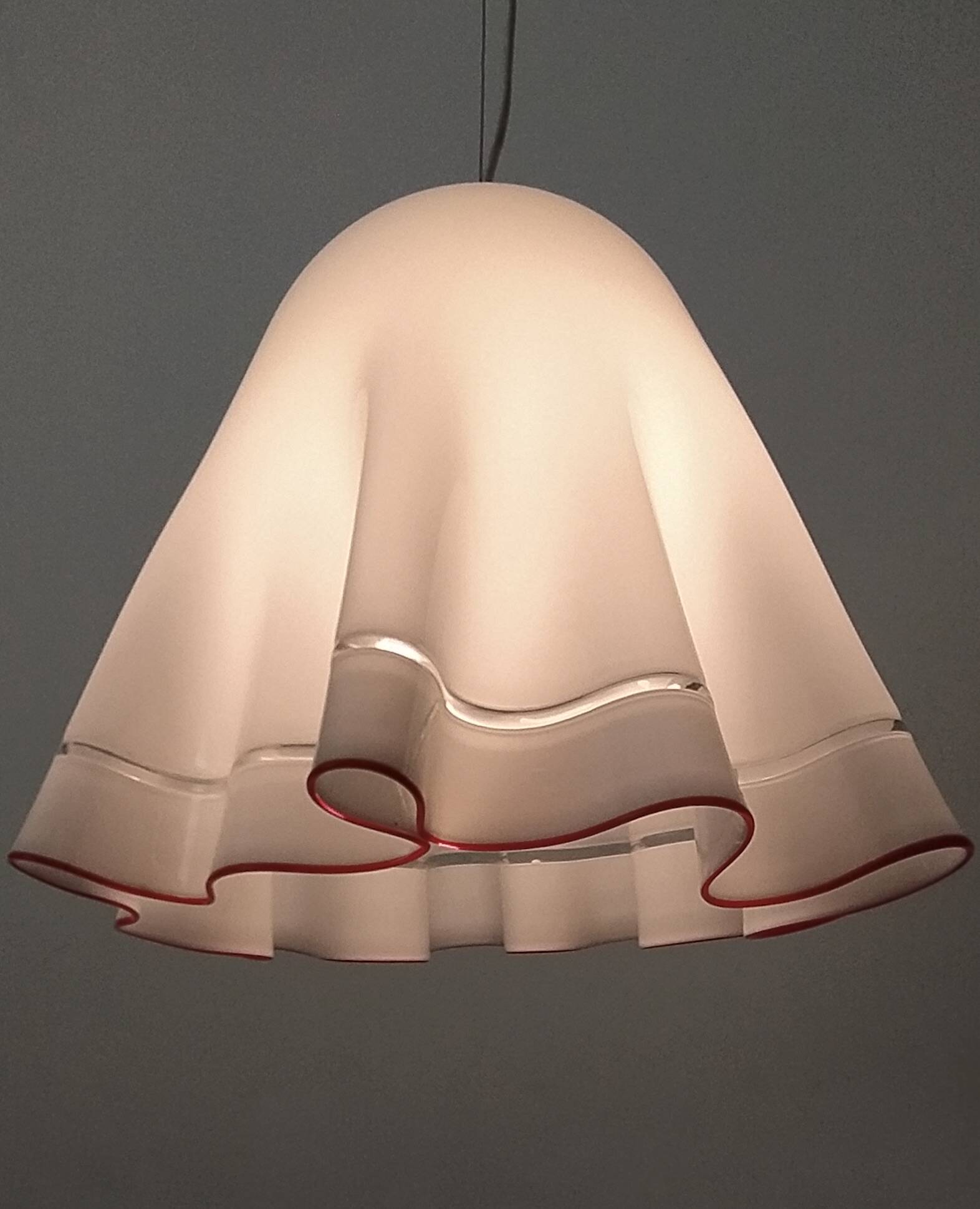 White Blown Glass Pendant Mod. Zenda by Luciano Vistosi, Italy