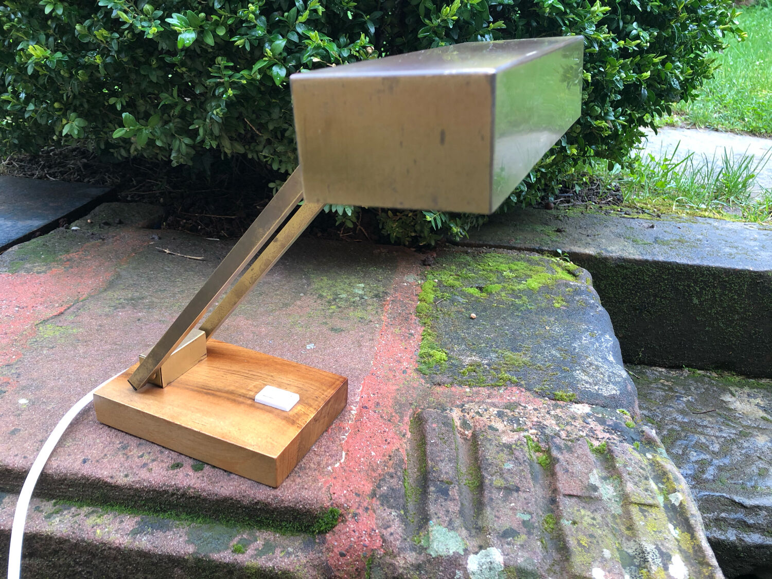 Bauhaus desk lamp gilded brass and teak