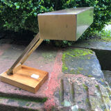 Bauhaus desk lamp gilded brass and teak