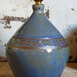 Vintage potter's ceramic table lamp, raffia lampshade