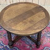 Oak pedestal table with turned legs from the 1950s