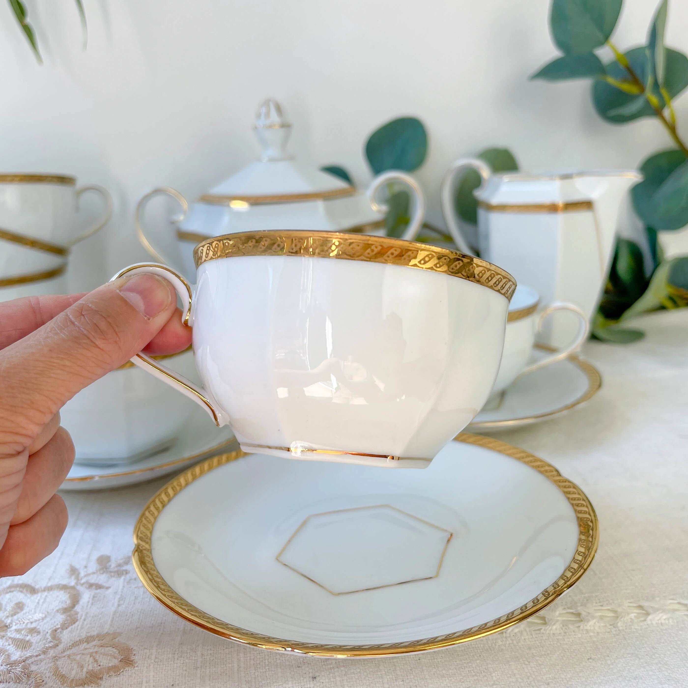 Vintage white porcelain coffee set, gilded, Epiag Czechoslovakia