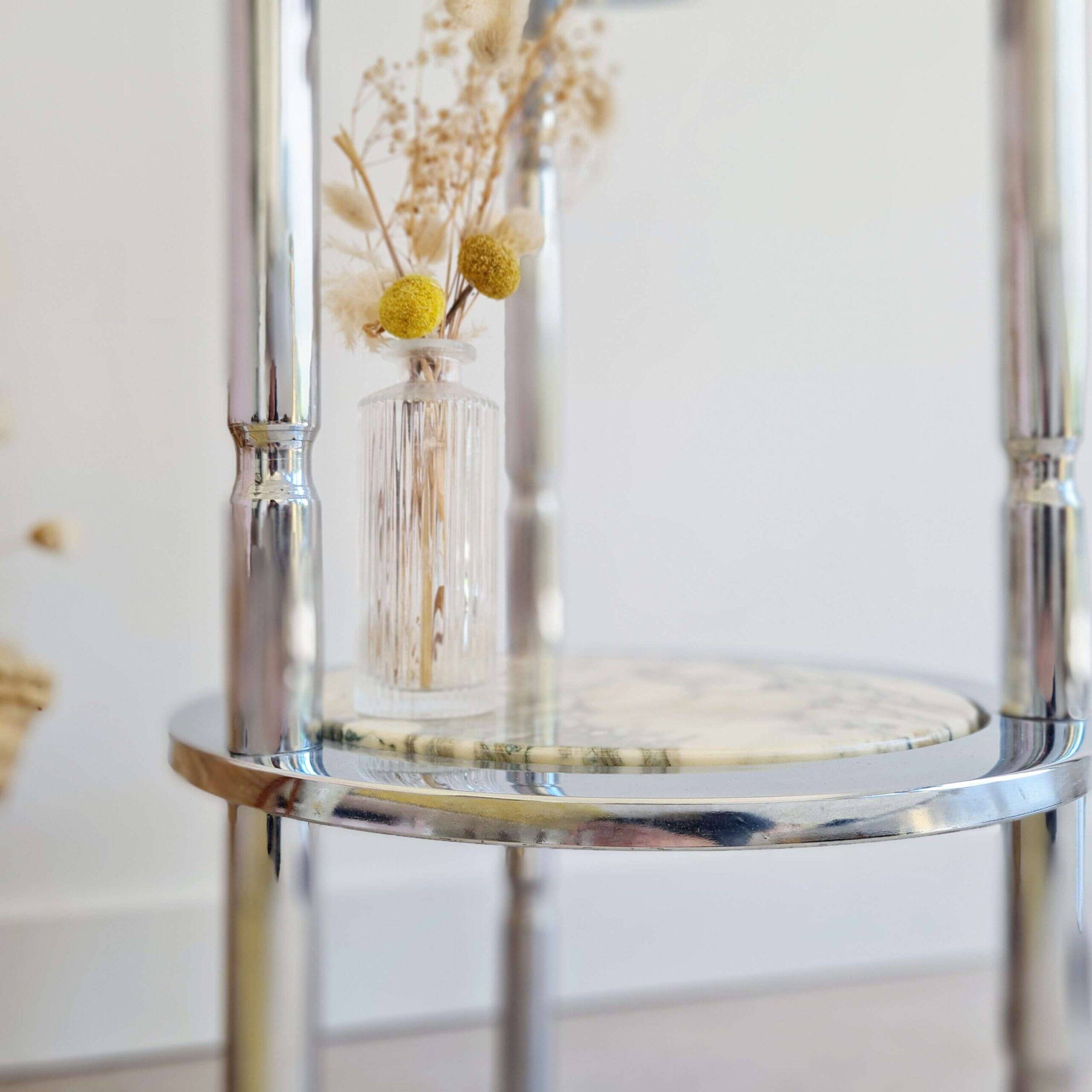 Table d'appoint en marbre et chrome, Italie années 70