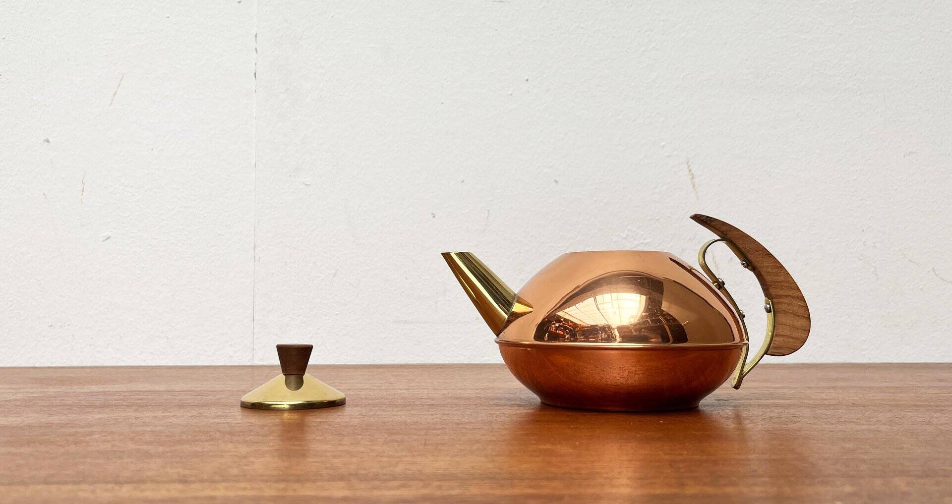 Metal and teak teapot from the mid-century, 1960s.
