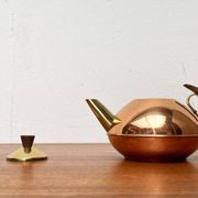 Metal and teak teapot from the mid-century, 1960s.