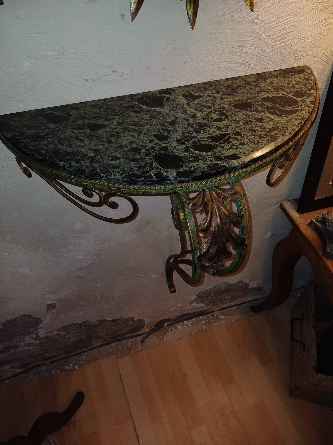 Wrought iron console, marble top 1940, 1950