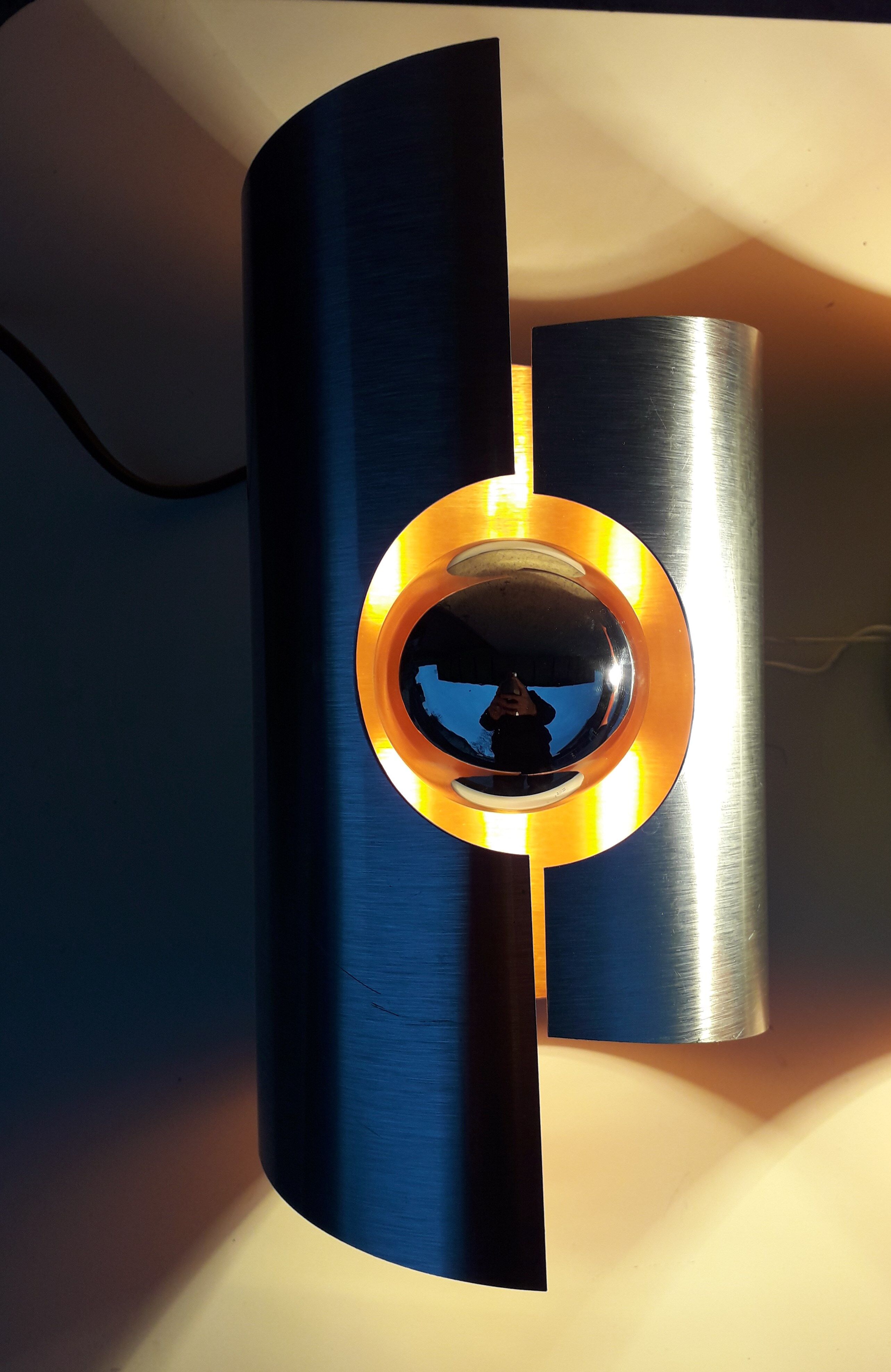 Space Age wall lamps - Brushed and orange aluminium - 1970