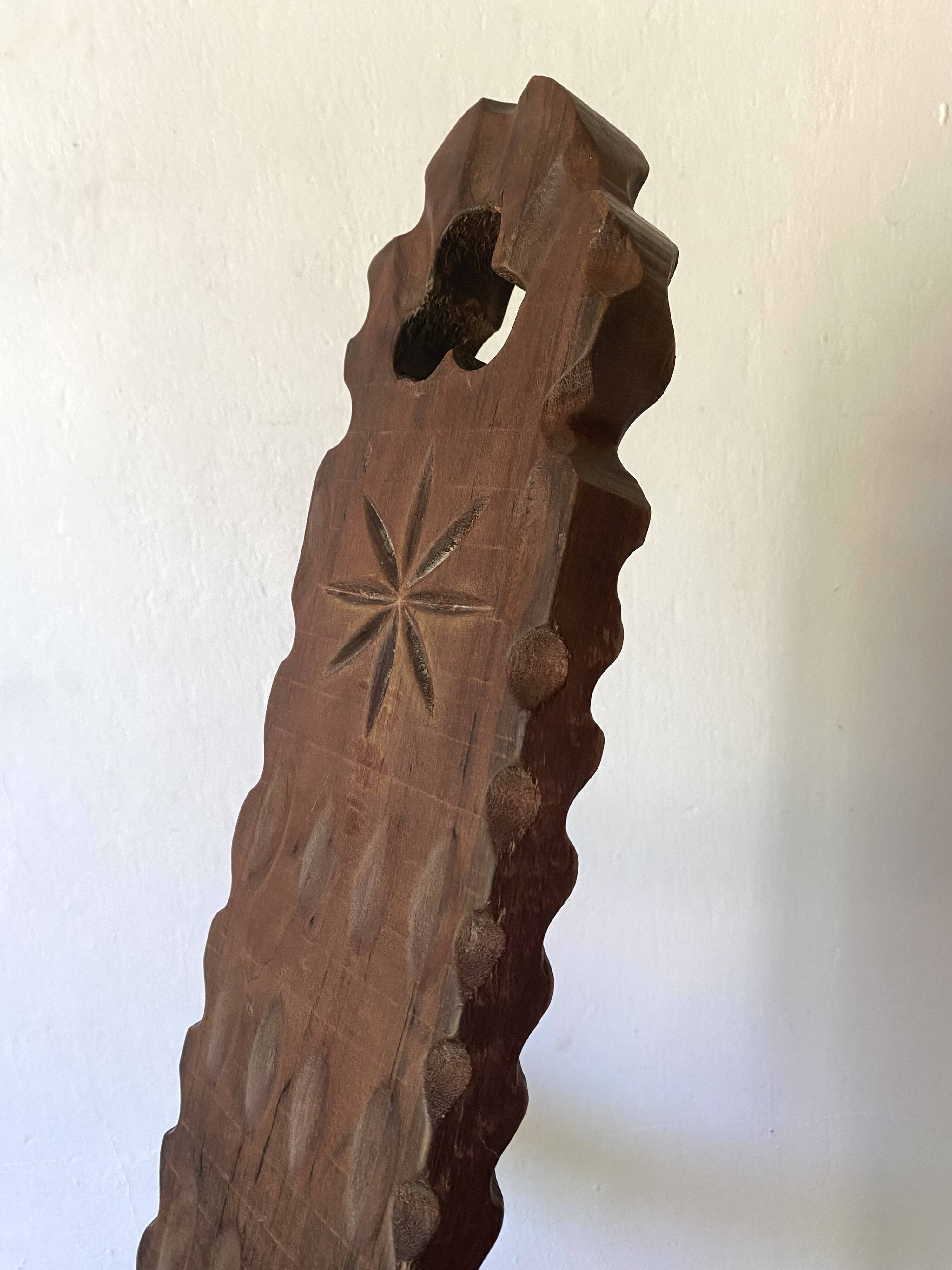 Vintage Spanish tripod chair in carved wood