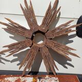 2 wooden sun mirrors and golden plaster