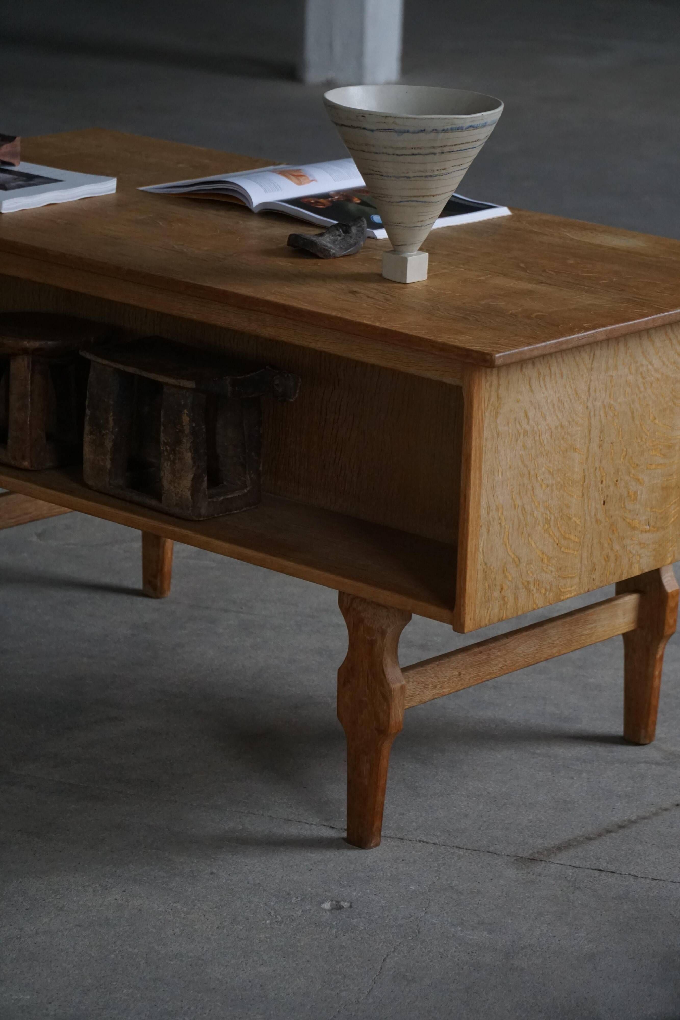 Free-standing oak desk by Henning Kjærnulf, mid-century Danish modernism, 1950s.