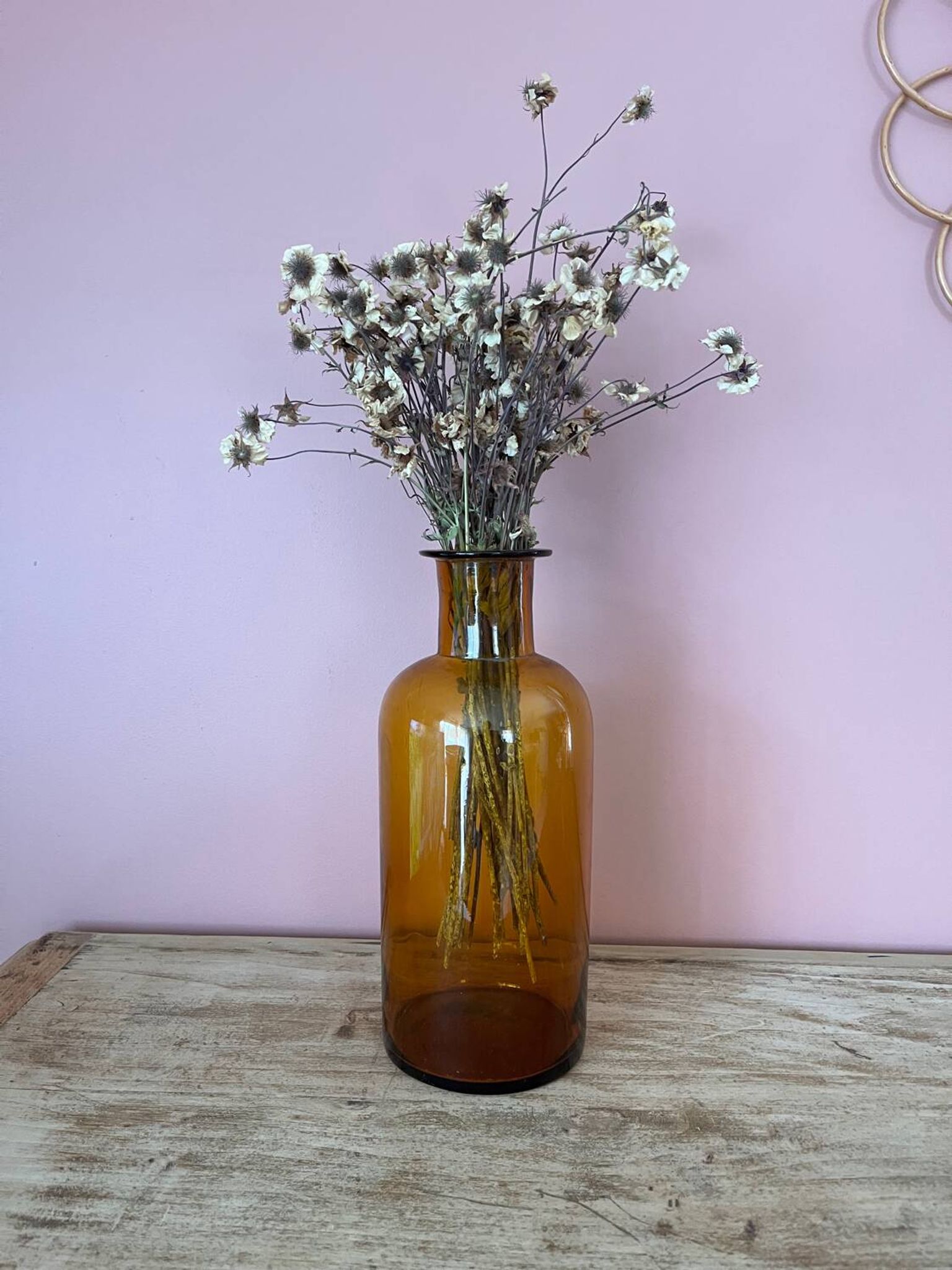 Amber glass vase bottle