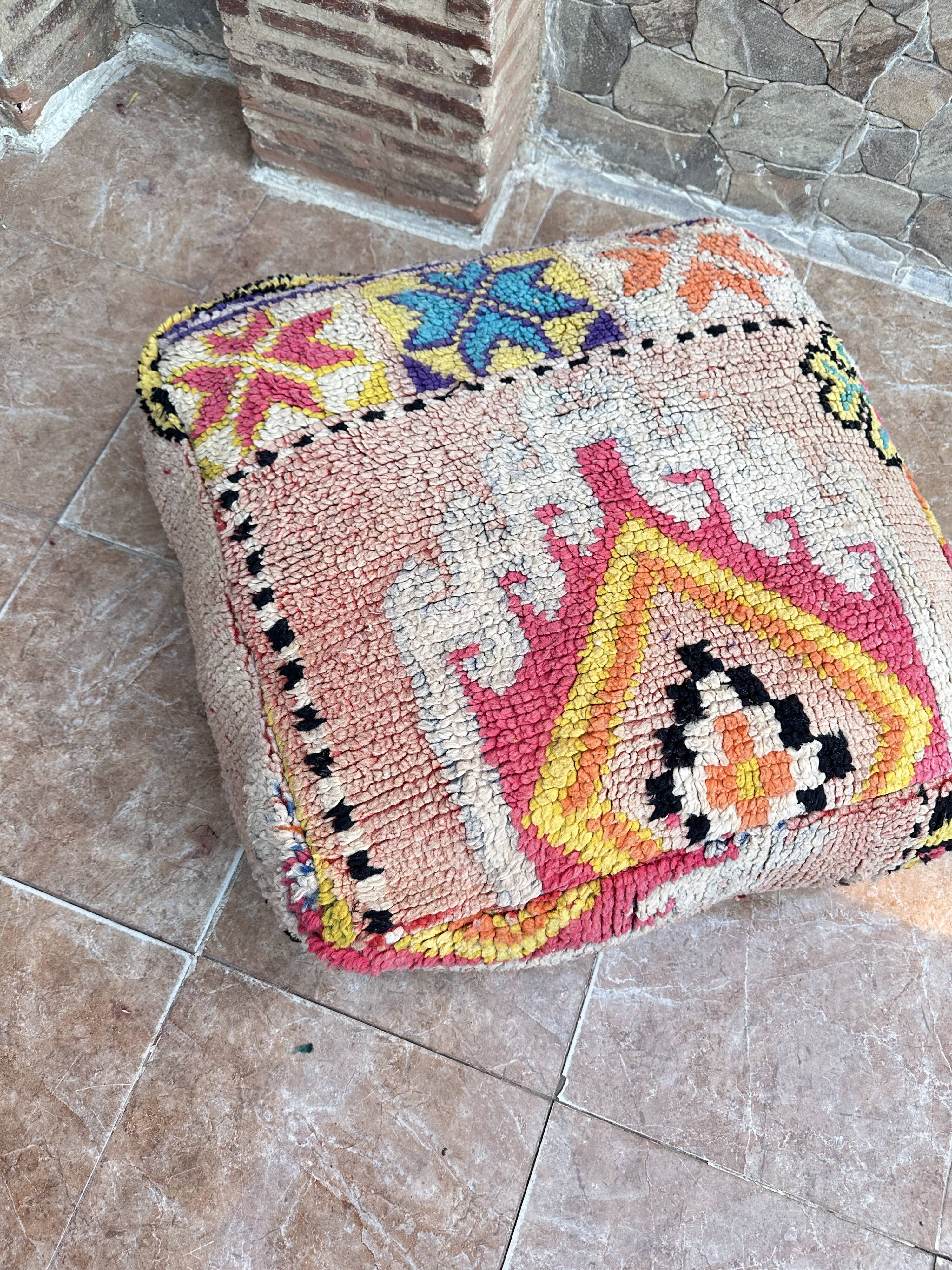Handmade Berber Kilim pouf, floor cushion.