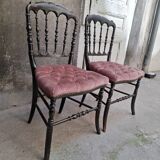 Paire de chaises Napoléon III noir et velours rose