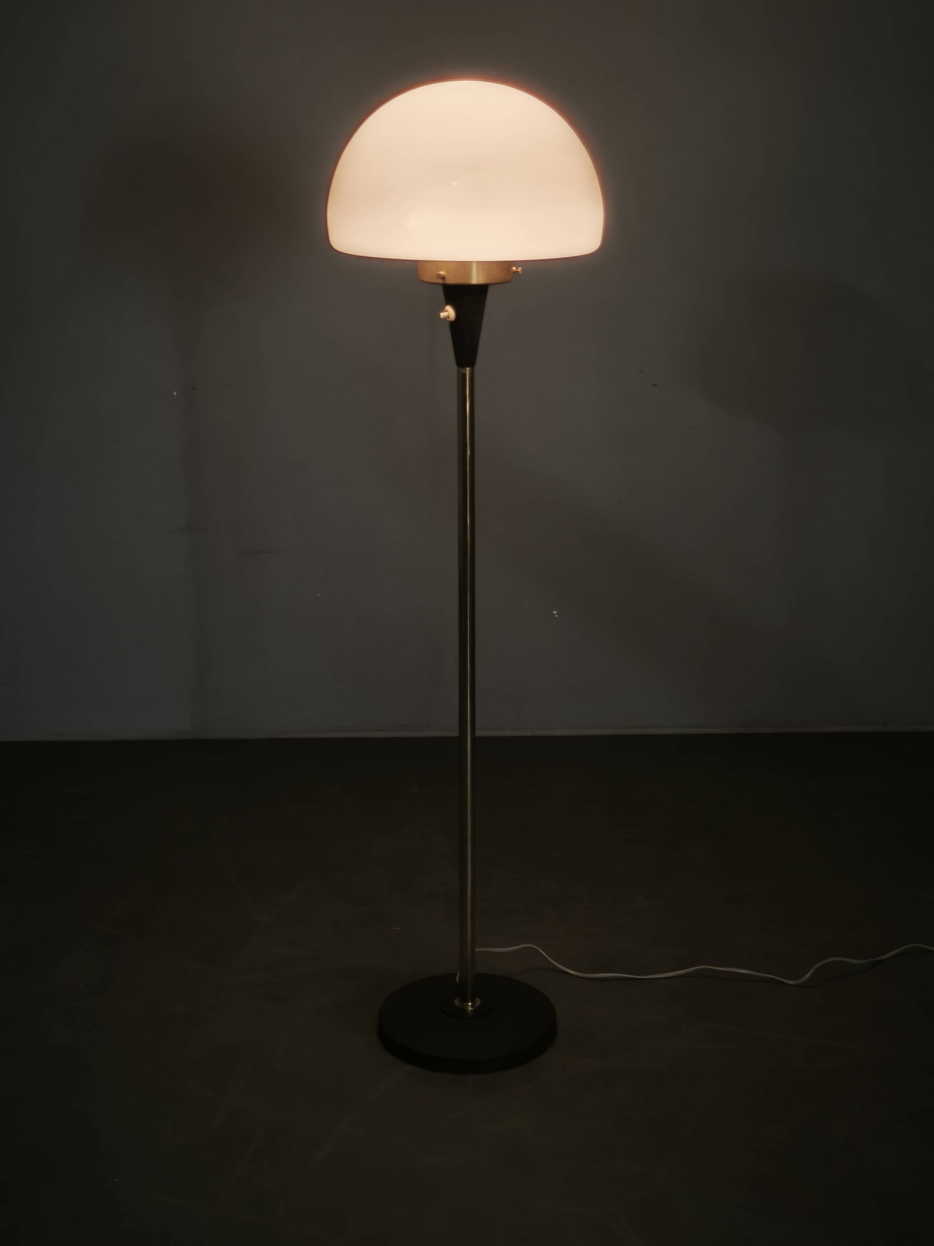 Lidokov Space Age Brass and Opaline Glass Floor Lamp, 1960s