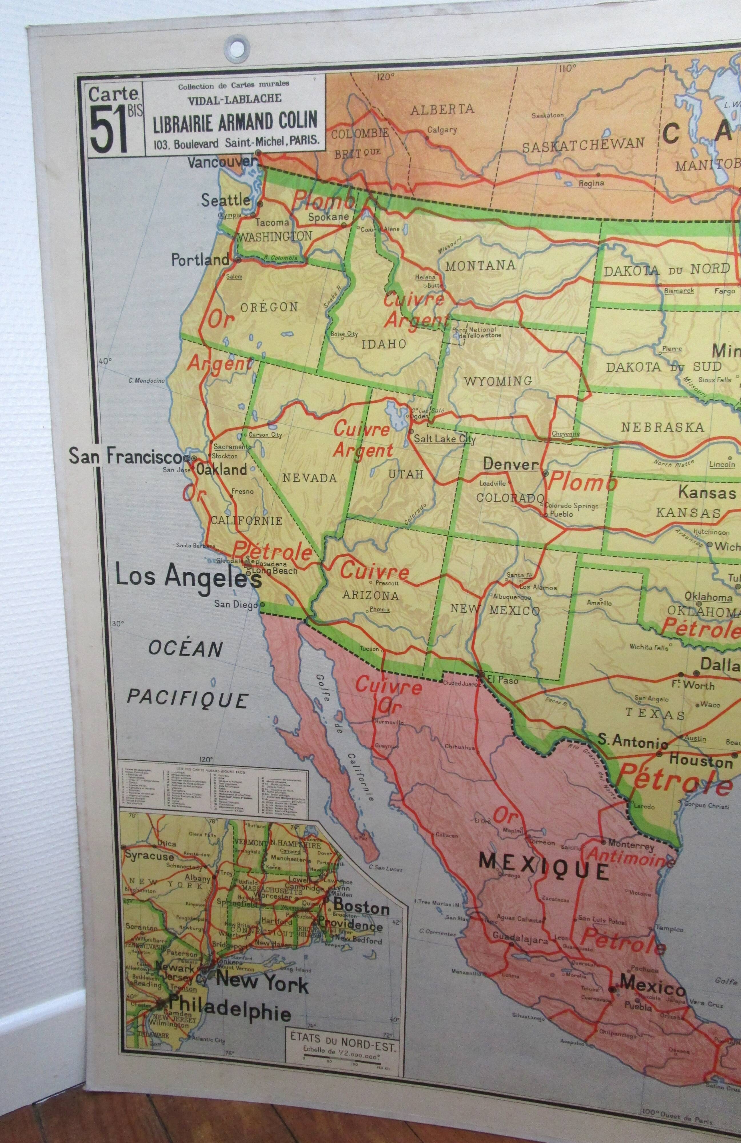 School map United States Vidal Lablache 60's