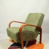 Fauteuil Art déco en jacquard géométrique vert par Kropacek Kozelek 1950