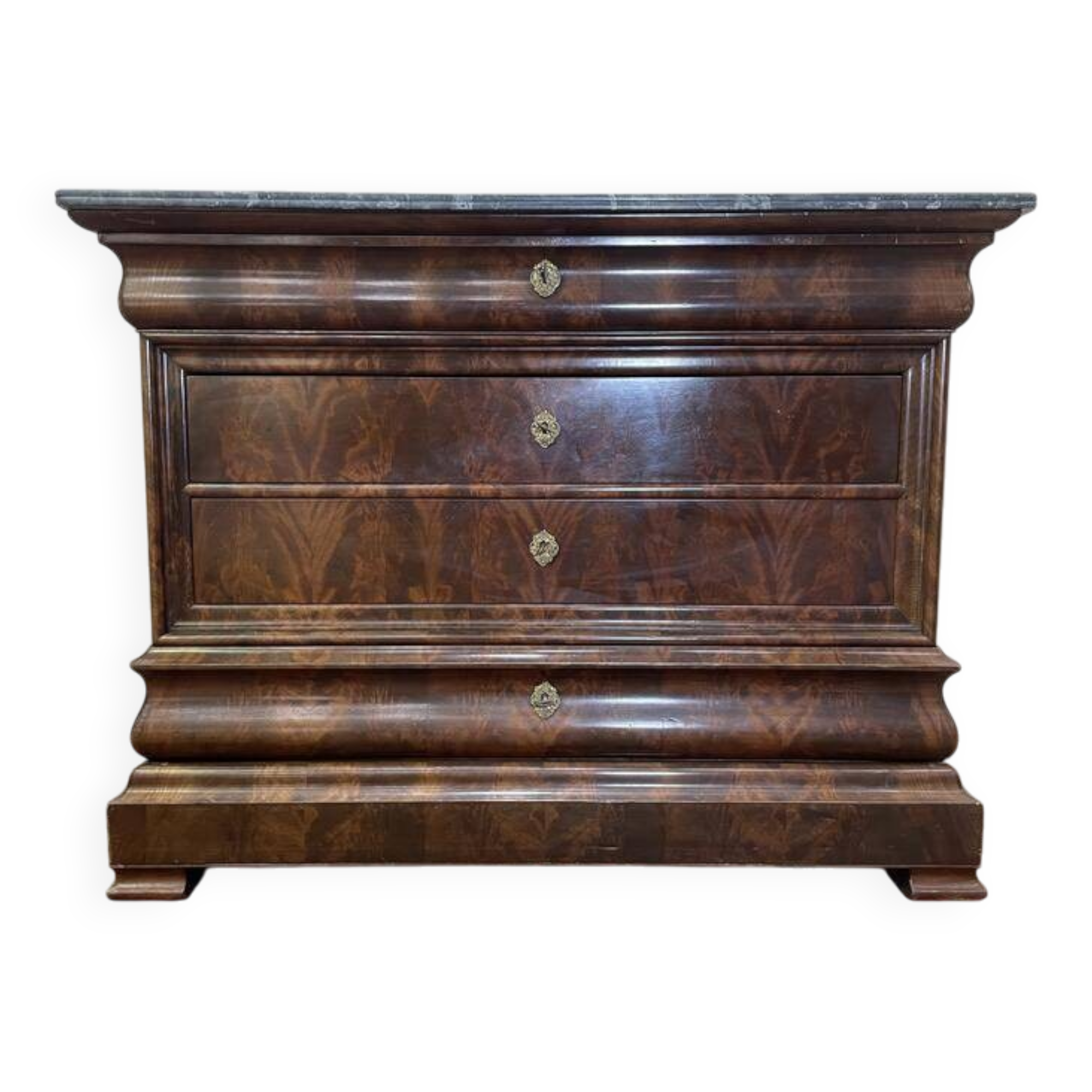 Commode époque Louis Philippe en acajou et placage d’acajou marbre gris vei