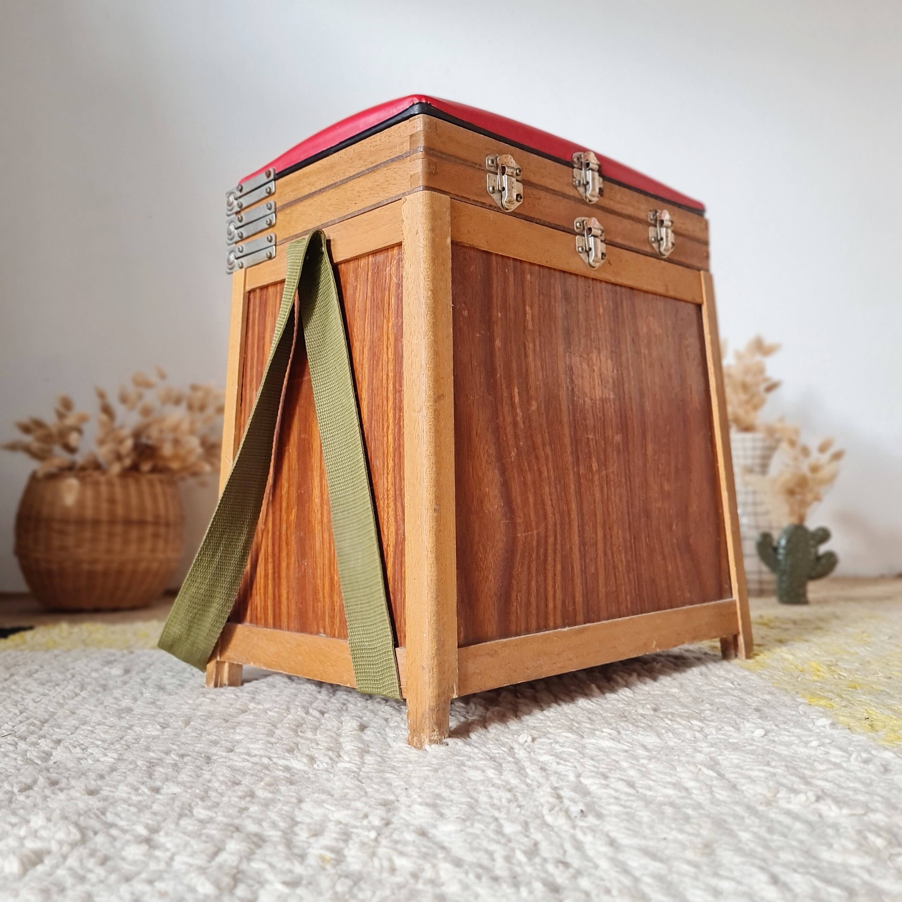 Old fisherman's chest, vintage workshop stool