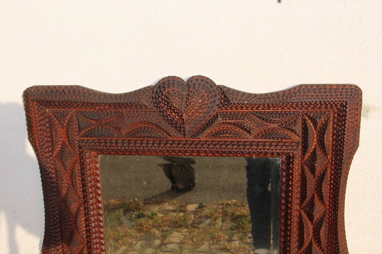 large tramp art mirror 19th century
