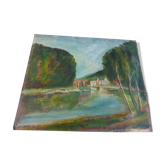 Table the mill by the vintage river 1950, unsigned
