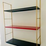 Modular vintage wall shelf, black and red metal circa 1960s