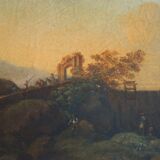 Antique Landscape Painting- early 19th-century - Italian landscape with pastoral scenery.