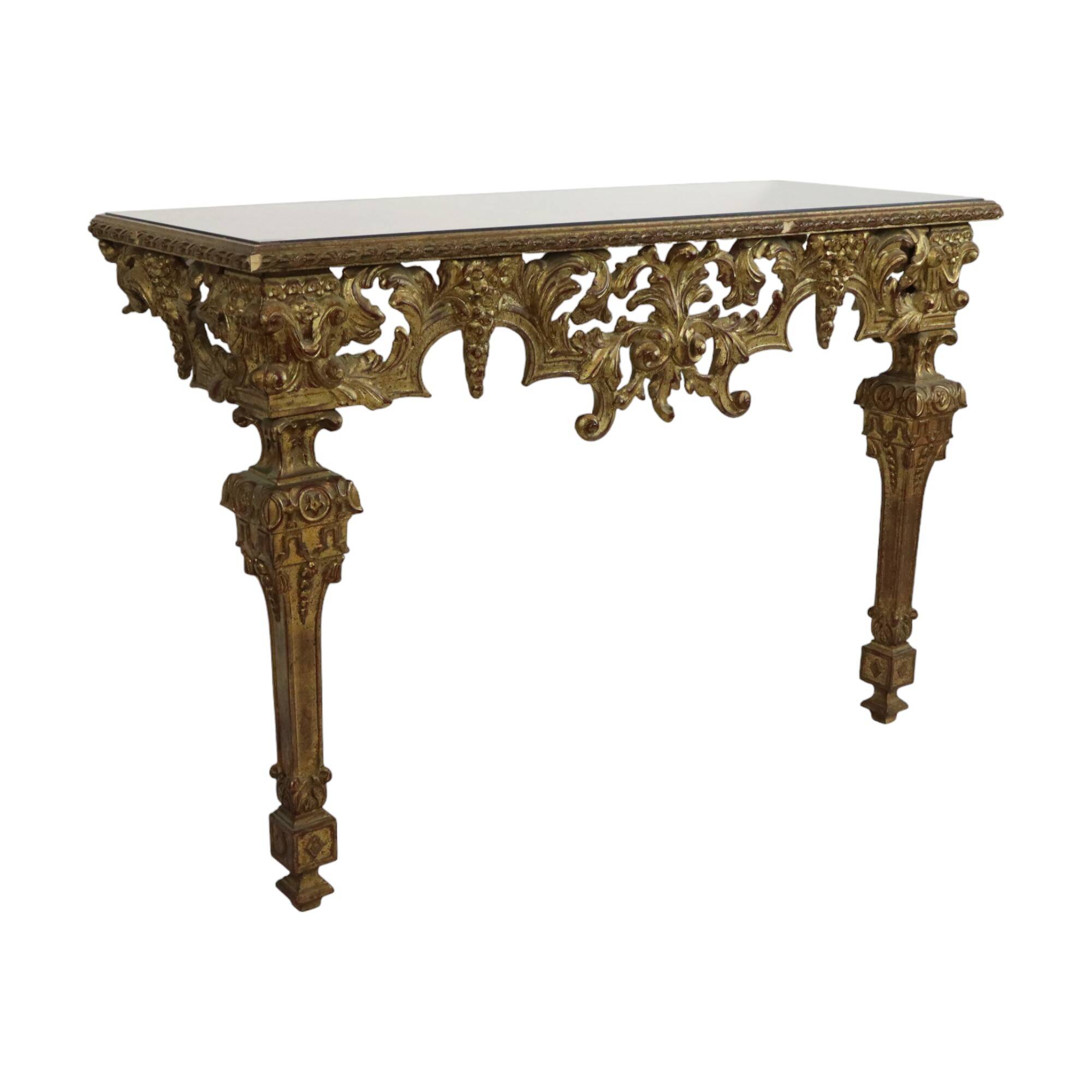 Old Gilded Console Marbled Glass Rococo Style Gold