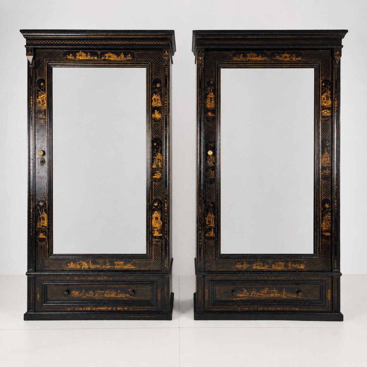 Pair of Chinoiserie Linen Cupboards / Wardrobes 19th Century