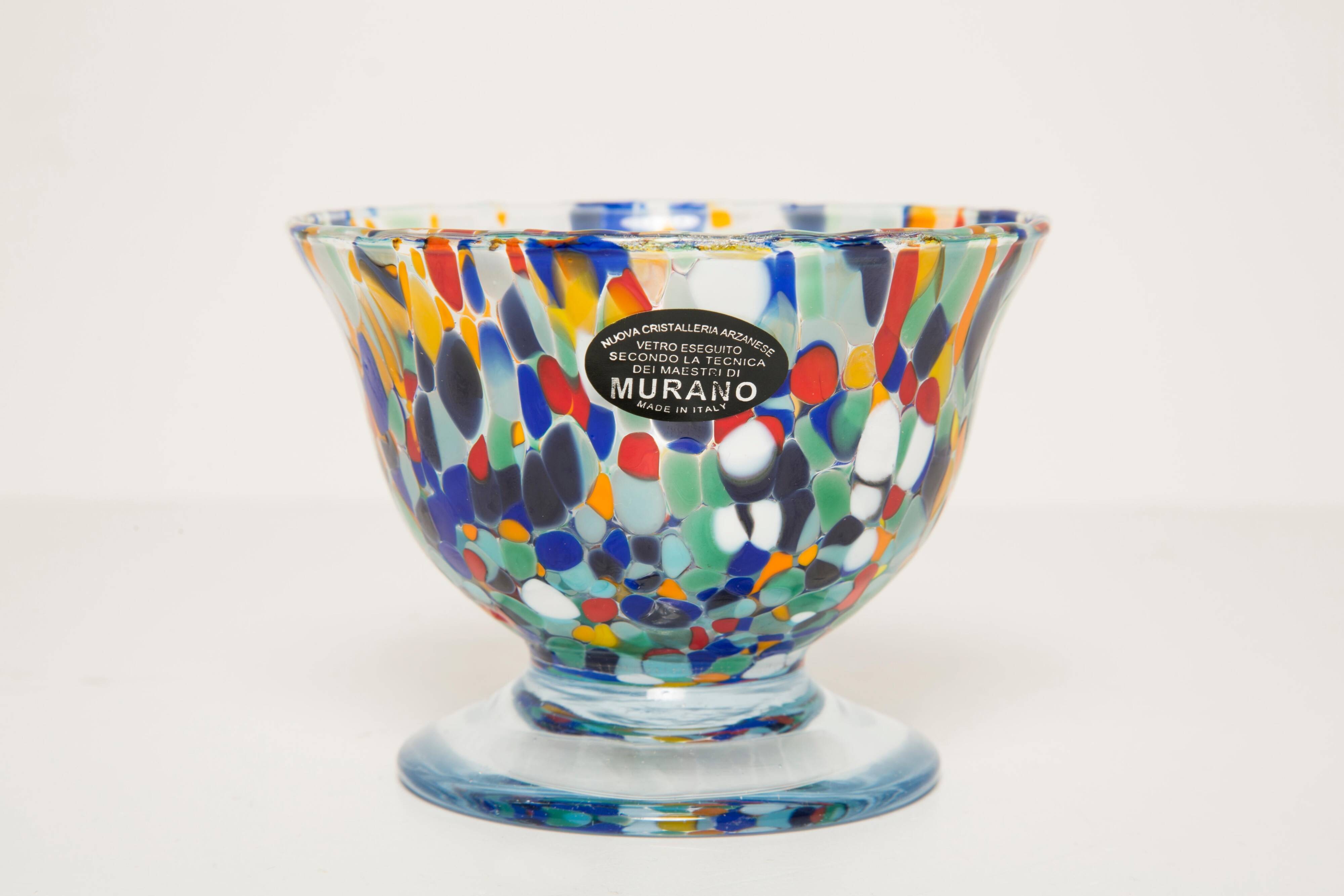 Set of three blue Murano glasses, ice cream bowls, Italy, Europe, 2000s