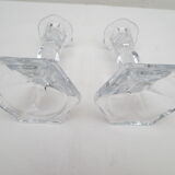 old pair of carved crystal candle holders, hexagonal foot