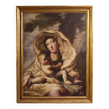 Peinture italienne antique du 17ème siècle, Vierge à l'Enfant